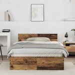 Vidaxl lit rustique en bois ancien 120 x 190 cm avec t�te de lit murale jambes m�talliques design simple ...
