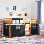 Vidaxl lit superpos� avec rideaux blanc / noir 75x190 cm bois pin massif lit cadre de lit lit superpos� ...