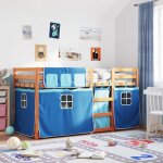 Vidaxl lit superpos� avec rideaux bleu 90x190 cm bois pin massif lit cadre de lit lit superpos� bas meuble ...