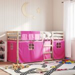Vidaxl lit superpos� avec rideaux rose 80x200 cm bois pin massif lit cadre de lit lit superpos� bas meuble ...