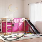 Vidaxl lit superpos avec toboggan et rideaux rose 80x200 cm lit cadre de lit lit superpos bas meuble ...
