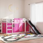 Vidaxl lit superposé avec toboggan et rideaux rose 90x190 cm lit cadre de lit lit superposé bas meuble ... Vidaxl lit superposé avec toboggan et rideaux rose 90x190 cm lit cadre de lit lit superposé bas meuble ...