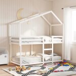 Vidaxl lit superpos avec toit blanc 90x190 cm bois massif de pin lit cadre de lit lit mezzanine meuble ...