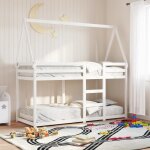 Vidaxl lit superpos avec toit blanc 90x200 cm bois de pin massif lit cadre de lit lit mezzanine meuble ...