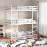 Vidaxl lit superpos triple blanc 75x190 cm bois de pin massif lit superpos  trois couchettes lit mezzanine ...