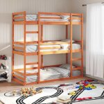 Vidaxl lit superpos triple marron cire 90x190 cm bois de pin massif lit superpos  trois couchettes ...
