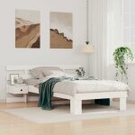 Vidaxl lit avec tables de chevet int�gr�es en bois de pin massif blanc 90 x 200 cm. pas besoin de sommier ...