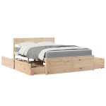 Vidaxl lit avec tiroirs et matelas 140x190 cm bois massif de pin meuble de chambre � coucher lit en bois ...