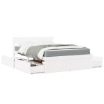 Vidaxl lit avec tiroirs et matelas blanc 140x190 cm bois massif de pin meuble de chambre � coucher lit ...