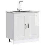 Vidaxl meuble bas pour vier kalmar blanc brillant 80x46x815 cm meuble bas de cuisine meuble bas de cuisine ...