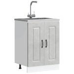 Vidaxl meuble bas pour vier kalmar gris bton bois d'ingnierie, meuble bas de cuisine, meuble bas de ...