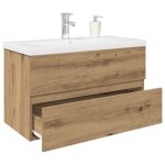 Vidaxl meuble lavabo avec bassin et robinet intgrs chne artisanal armoire lavabo de salle de bain ...