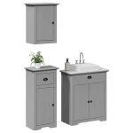 Vidaxl meubles de salle de bain 3 pcs bodo gris bois de pin massif ensemble de larmoire de salle de bain ...