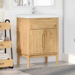 Vidaxl meuble sous lavabo floro en pin massif cire marron 60 x 40 x 80 cm
