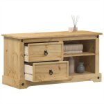 Vidaxl meuble tv corona 100x40x52 cm bois de pin massif banc tv meuble hifi centre de divertissement ...