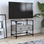 Vidaxl meuble tv avec dessus en verre sonoma gris bois ding�nierie support tv armoire m�dia armoire hifi ...