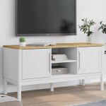 Vidaxl meuble tv floro blanc 114x43x55 cm bois massif de pin banc tv meuble hifi centre de divertissement ...