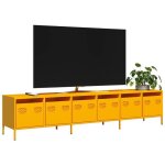 Vidaxl meuble tv jaune moutarde 202x39x435 cm acier lamin� � froid banc tv meuble m�tallique meuble multim�dia ...