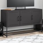 Vidaxl meuble tv noir 1005x39x605 cm acier support tv buffet tv meuble multimdia banc tv armoire hifi ...