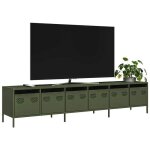 Vidaxl meuble tv vert olive 202x39x435 cm acier lamin� � froid banc tv meuble m�tallique meuble multim�dia ...