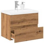 Vidaxl meuble avec vasque intgre chne artisanal 61x395x49 cm armoire lavabo de salle de bain meuble ...