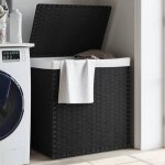 Vidaxl panier  linge avec 2 sections noir 53x35x57 cm rsine tresse 372037