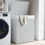 Vidaxl panier � linge avec couvercle blanc 46x33x60 cm r�sine tress�e 372033