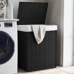 Vidaxl panier � linge avec couvercle noir 46x33x60 cm r�sine tress�e 372032