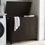 Vidaxl panier à linge avec roulettes marron foncé 66x35x60 cm 372045 Vidaxl panier à linge avec roulettes marron foncé 66x35x60 cm 372045