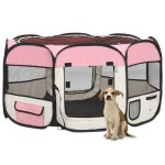 Vidaxl parc pliable pour chien avec sac de transport rose 125x125x61 cm enclos 171011