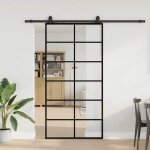 Vidaxl porte coulissante kit de quincaillerie noir 102x205cm verre esg porte intrieure porte de grange ...