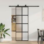 Vidaxl porte coulissante kit quincaillerie noir 76x205 cm verre tremp porte coulissante sur rail porte ...