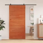 Vidaxl porte de grange marron cire 100x208 cm bois massif de pin porte de grange coulissante porte coulissante ...