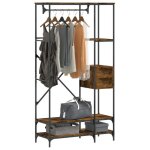 Vidaxl porte - vtements avec tagres chne fum bois dingnierie porte - manteau tringle  vtements ...