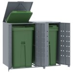 Vidaxl rangement  roulettes pour poubelles pour 2 bacs gris acier rangement de poubelles rangement de ...