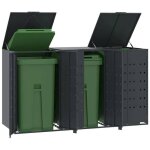 Vidaxl rangement � roulettes pour poubelles pour 3 bacs anthracite rangement de poubelles rangement de ...