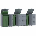 Vidaxl rangement � roulettes pour poubelles pour 5 bacs gris acier rangement de poubelles rangement de ...