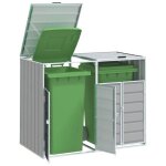 Vidaxl rangement  roulettes pour poubelles pour deux bacs gris acier, rangement de poubelles, rangement ...