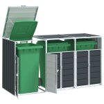 Vidaxl rangement � roulettes pour poubelles pour trois bacs acier rangement de poubelles rangement de ...