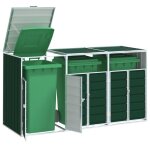 Vidaxl rangement  roulettes pour poubelles pour trois bacs vert acier rangement de poubelles rangement ...