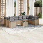 Vidaxl salon de jardin 11 pcs avec coussins beige r�sine tress�e 3219469
