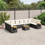 Salon de jardin - vidaxl - 11 pcs - rsine tresse - housse amovible - pour 8 personnes