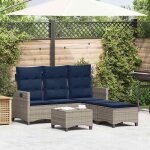 Vidaxl salon de jardin 3 pcs avec coussins forme l gris r�sine tress�e ensemble de canap� dext�rieur ...