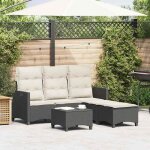 Vidaxl salon de jardin 3 pcs avec coussins forme l noir r�sine tress�e ensemble de canap� dext�rieur ...