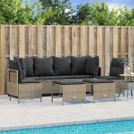 Vidaxl salon de jardin 5 pcs avec coussins gris clair rsine tresse ensemble de canaps dextrieur salon ...