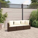 Vidaxl salon de jardin avec coussins 3 pcs marron rsine tresse ensemble de canaps dextrieur canap ...