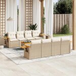 Salon de jardin - vidaxl - 9 pcs - rsine tresse beige - housses amovibles - 8 personnes