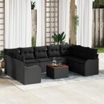 Vidaxl set de canapés de jardin 10 pièces avec coussins noir en rattan poly acacia 3356168 Vidaxl set de canapés de jardin 10 pièces avec coussins noir en rattan poly acacia 3356168
