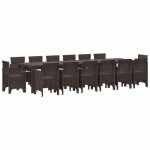 Vidaxl set de jardin de 15 pi�ces en rotin synth�tique marron table rectangulaire pour 14 personnes durable ...