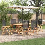 Vidaxl set de jardin 7 pi�ces en bois dacacia massif et poly rotin avec table pliante et chaises pour ...
